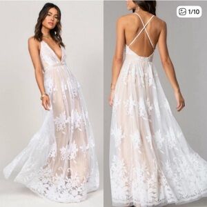 Luxxel White Sheer Floral Maxi Dress